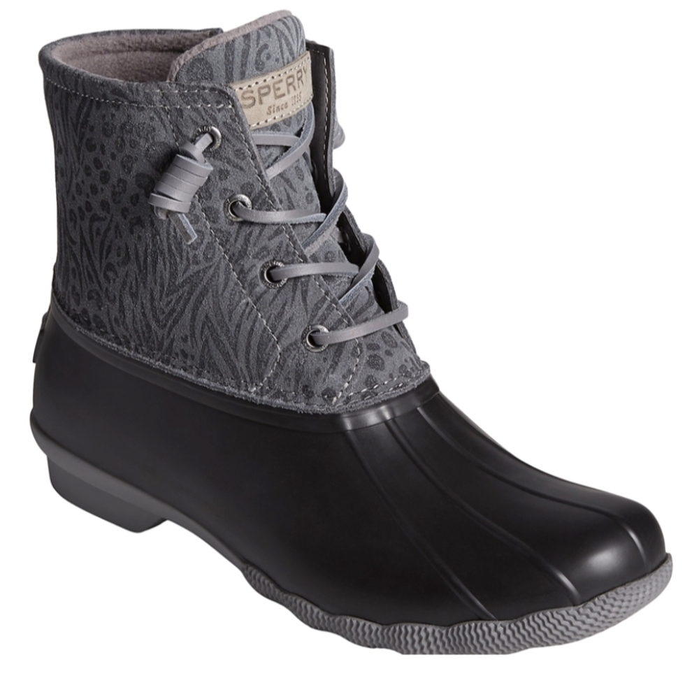 NWOB SPERRY Saltwater Duck Boots Animal Print 7.5 Waterproof Rain Snow Wool $120